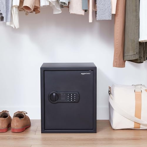 Amazon Basics Steel Home Security Safe with Programmable Electronic Combination Lock for Documents, Jewelry, Valuables, 1.52 Cubic Feet, Black, 13.8"W x 13"D x 16.5"H