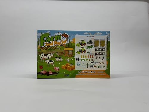 FRUSE Play Sand Farm Toys,Sensory Bins for Toddlers with 2.2lbs Sensory Play Sand,Farm Figures & Tractor Playset,Sandbox Toys for Kids 3 4 5 6 7