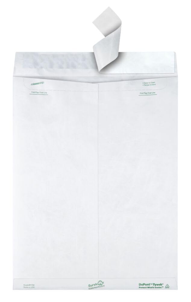 Quality Park Survivor Tyvek Envelopes, 12" x 15-1/2", Made with Lightweight and Strong DuPont Material, Peel and Seal Closure, White, 100 Per Box (QUAR1790)