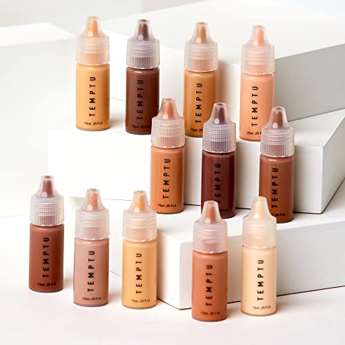 TEMPTU S/B Silicone-Based Airbrush Foundation: Professional Long-Wear Liquid Makeup, Sheer To Full Coverage For A Hydrated, Healthy-Looking Glow & Luminous, Dewy Finish On All Skin Types, 12 Bottles: Starter Set, 0.25 Fl Oz