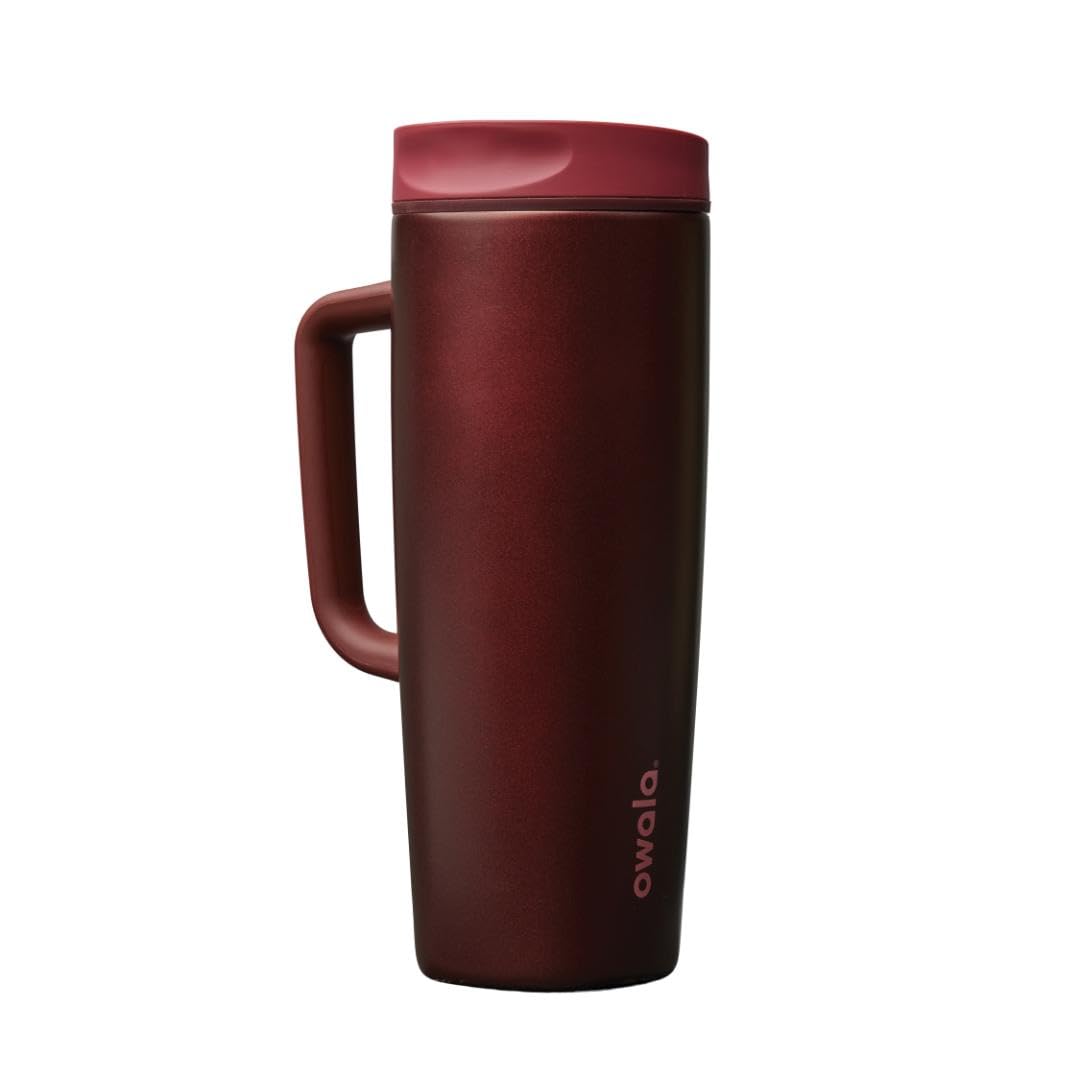 Owala SmoothSip Slider Stainless Steel Insulated Travel Mug with Handle, 100% Leak Proof, For Hot and Cold Drinks, Travel Friendly with Sliding Lock Lid, BPA Free, 24 oz, Black Cherry