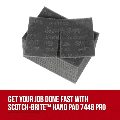 3M Scotch-Brite 7448 PRO Hand Pad - 6 in x 9 in Hand Sanding Pad - For Metal Surface Preparation, Removing Rust and Paint and Finishing