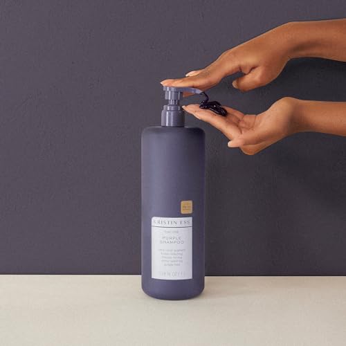 Kristin Ess Hair Purple Shampoo and Conditioner Set for Blonde, Brunette, Silver + Gray Hair, Anti Brass + Yellow Tones, Safe for Color Treated Hair, Sulfate Free Toning Shampoo Conditioner - 1 Liter
