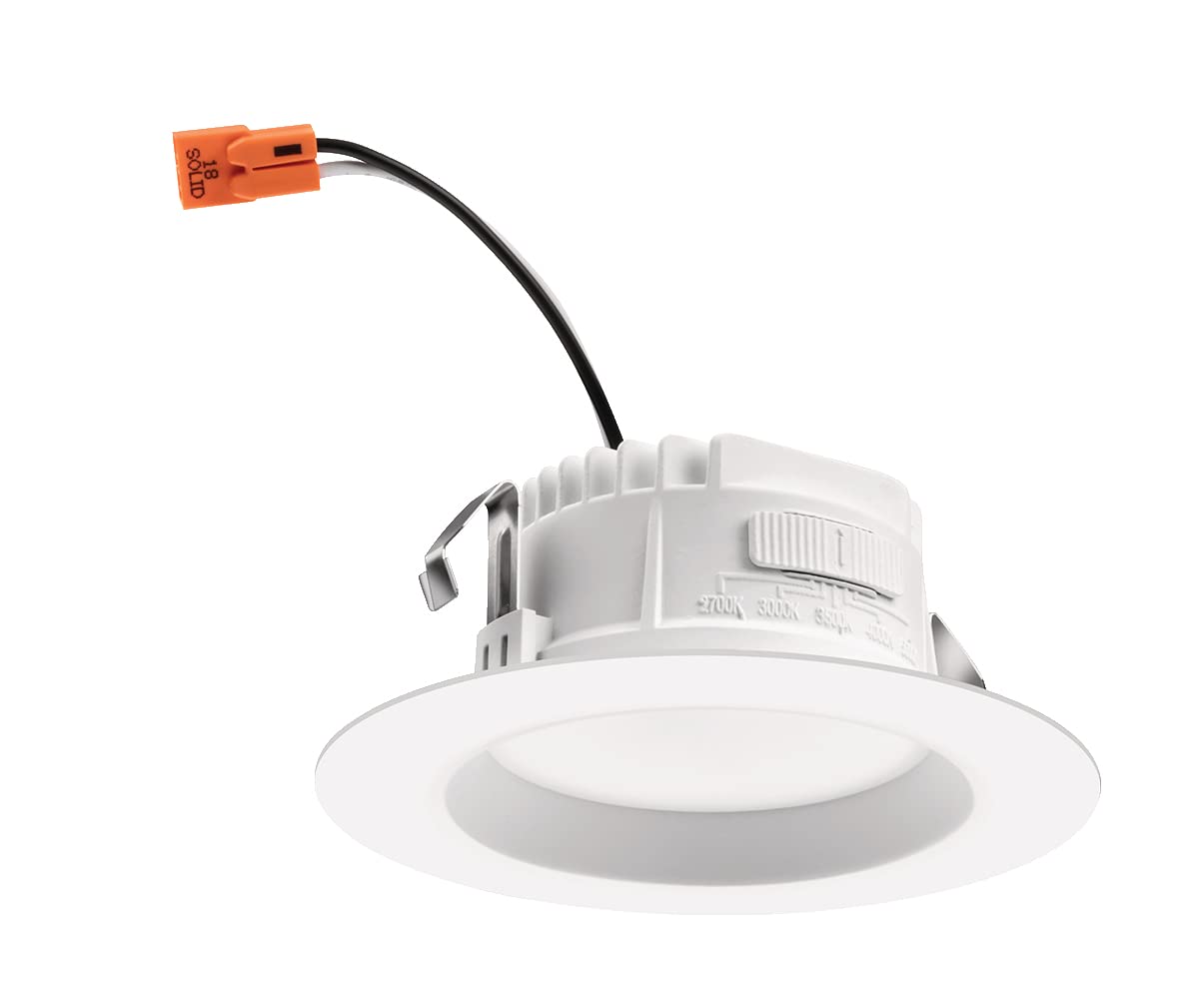Juno 4 Inch LED Recessed Lighting, RetroBasics Series LED Downlight Trim Kit, Regressed 4" Ceiling Light with 5-in-1 Switchable White Color, 625 Lumens, Baffle Trim, Matte White (6-Pack)