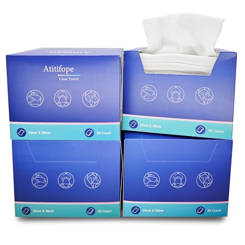 Atitifope Disposable Cloths for Face 200Count Travel Cleaning Cloths 100% Biodegradable Makeup Remover Wipes (4Boxes)