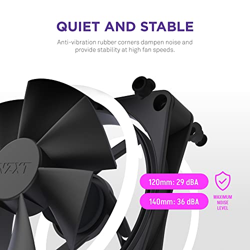 NZXT F140 RGB Twin Pack – 2 x 140mm RGB PWM PC Fans with RGB Controller – High Airflow, Low Noise – Fluid Dynamic Bearing – CAM Software Control – 18 LEDs per Fan – Black