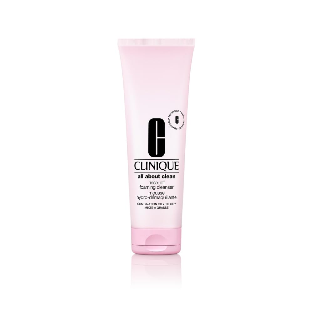 Clinique All About Clean Rinse-Off Foaming Facial Cleanser With Hyaluronic Acid + Glycerin For Oily Skin Types | Dissolves Makeup + Sunscreen, 8.5 Fl Oz