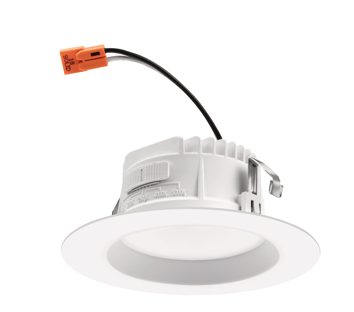 Juno 4 Inch LED Recessed Lighting, RetroBasics Series LED Downlight Trim Kit, Regressed 4" Ceiling Light with 5-in-1 Switchable White Color, 625 Lumens, Baffle Trim, Matte White (6-Pack)