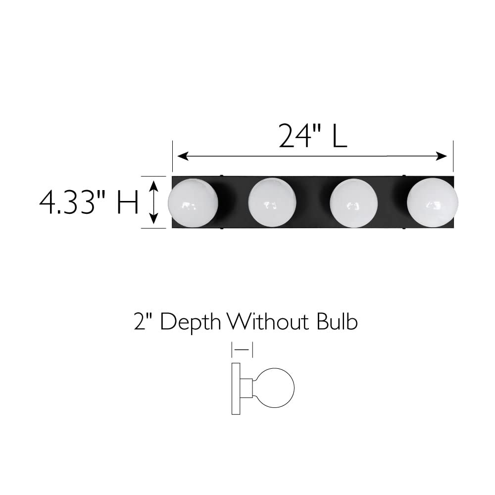 Design House Vanity Lights, 4 Linear Lights, Dimmable, Horizontal or Vertical Use, Uses (4) 60W Bulbs, for Bathroom/Makeup Vanity, Matte Black, 24.0. in. L x 4.33 in. H x 2.0 in. D, 588574-BLK