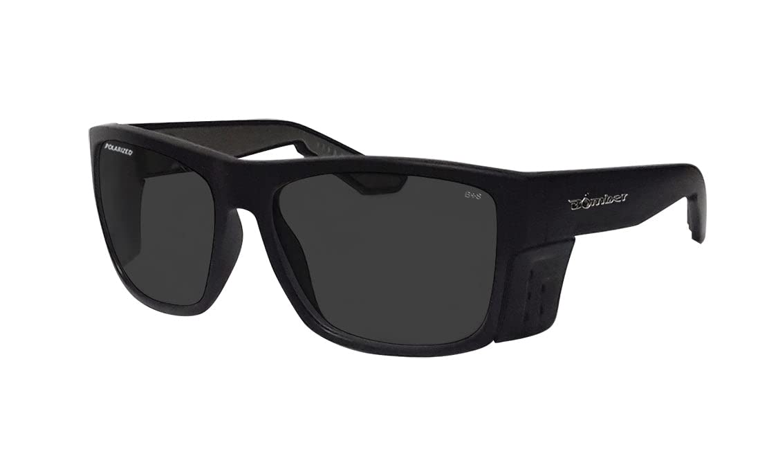 BOMBER Safety Glasses fits Men Women, Polarized Smoked Lens, Matte Black Frame with Non slip Foam Lining, Removable Side Shields included, z87 Compliant - CL111