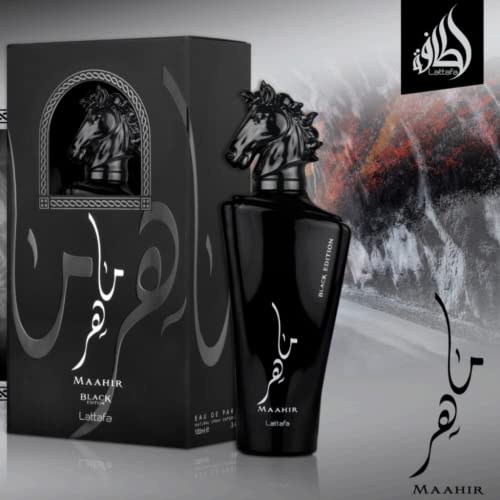 Lattafa Maahir 2-Piece Set for Unisex, (3.4 Oz Maahir Eau De Parfum Spray + 3.4 Oz Maahir Black Edition Eau De Parfum Spray)