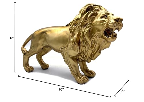 10 Inch Lion Statue Figurine Sculpture Resin Collectible Gifts for Lion Lover Office Home Decor Desk Accessories Decoration Garden Figurines Outdoor Decor Gold
