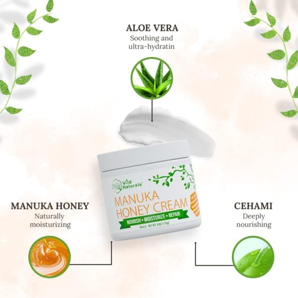 Wild Naturals Manuka Honey Moisturizer for Dry, Sensitive Skin – Eczema Relief Face Cream – Soothing Cream for Redness & Irritation – Face, Hand & Body Moisturizer for Women & Men
