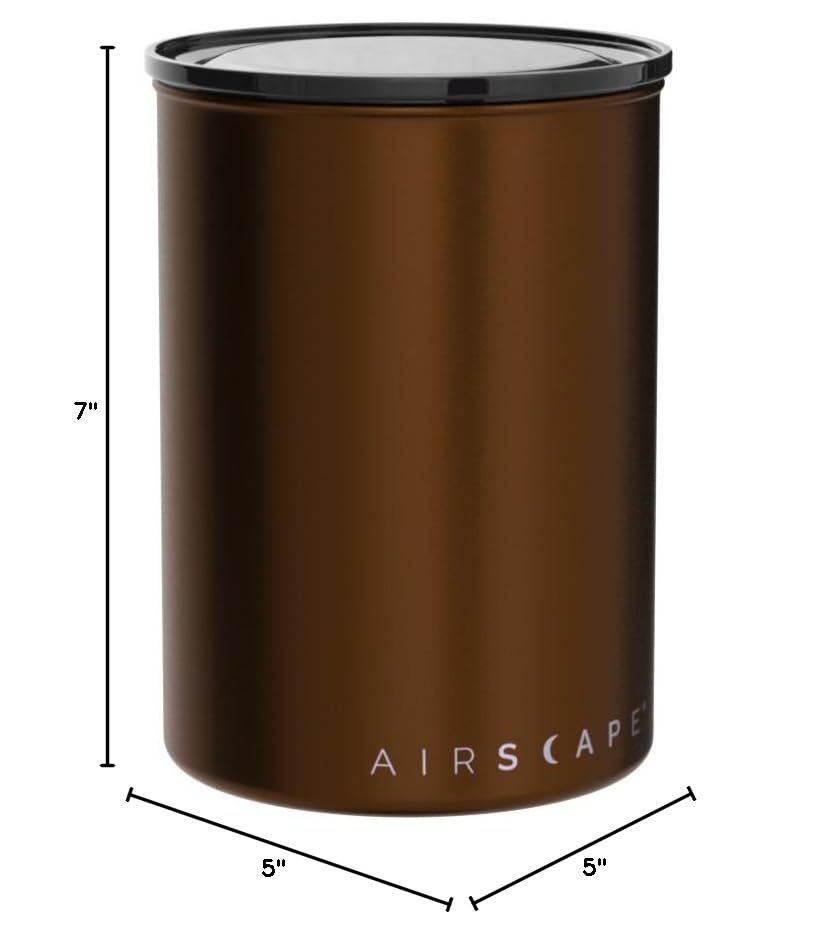 Planetary Design Airscape Stainless Steel Coffee Canister | Food Storage Container | US Patented Inner Plunger Lid REMOVES Excess Oxygen | Don't Buy airtight, Buy AIR-Less | (Medium, Brushed Copper)