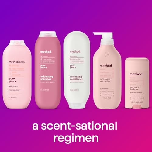 Method Volumizing Shampoo, Pure Peace with Rose, Peony, and Pink Sea Salt Scent Notes, Paraben and Sulfate Free, 14 oz (Pack of 3)