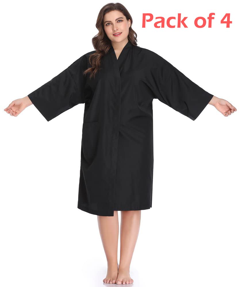 PERFEHAIR Salon Robes Smock for Clients, Pack of 4, Hair Salon Client Gown Cape, Black