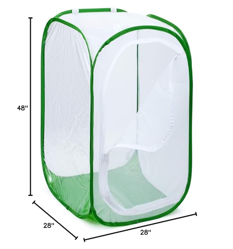 4 Feet Extra Large Monarch Butterfly Habitat, Giant Collapsible Insect Mesh Cage Terrarium Pop-up (White + Green, 28 x 28 x 48 Inches)