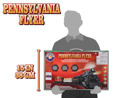 Lionel Battery-Operated Pennsylvania Flyer Freight Toy Train Set with Bluetooth, Locomotive, Train Cars, & Track with Authentic Train Sounds, Lights, & Water Vapor Smoke Effects for Kids 4+