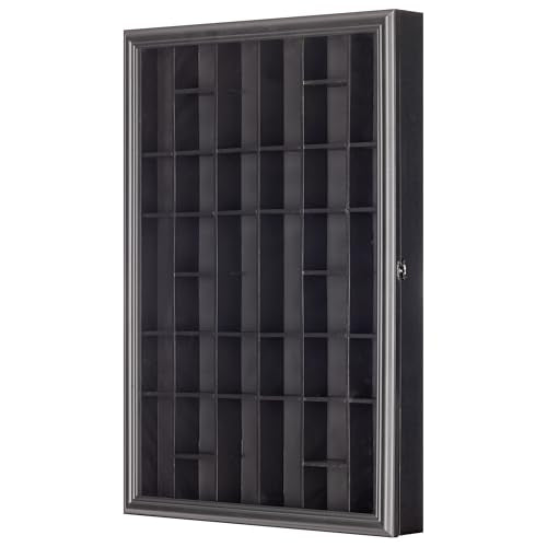 Gallery Solutions - Black Wall-Mounted - Curio & Shot Glass Display Case - 17"x26" Glass Door - Bar Accessories - Collectible - Miniature Glassware - Bar Accessories
