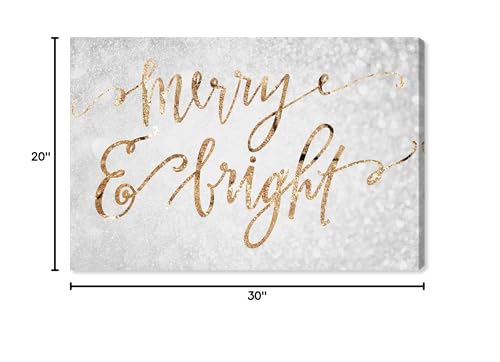 Wynwood Studio Holiday and Seasonal Wall Art Canvas Prints 'Merry & Bright' Christmas Home Décor, 30" x 20", Gray, Gold