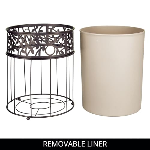 iDesign Metal Vine Bathroom Trash Plastic Insert-Set of 2-Vanilla Waste Can, Cream/Bronze