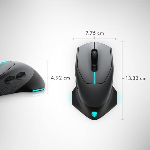 Alienware Wired/Wireless Gaming Mouse AW610M: 16000 DPI Optical Sensor - 350 Hour Rechargeable Battery, 7 Buttons, 3-ZONE 16.8m AlienFX RGB Lighting, Edge-Free Design, Ergonomic, Dark Side of the Moon