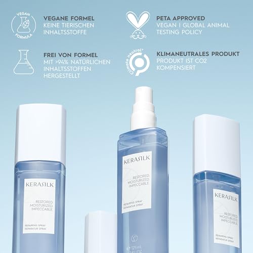 KERASILK Repairing Spray | Protects Against Breakage & Brittleness | Nourishes, Hydrates & Detangles Strands | With Heat Protection | For Dry, Stressed & Damaged Hair | 125ml