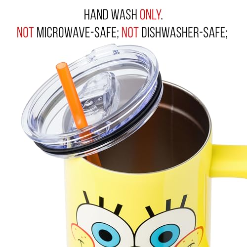 Silver Buffalo SpongeBob SquarePants Stainless Steel Tumbler with Handle, Fits in Standard Cup Holder, 40 Ounces