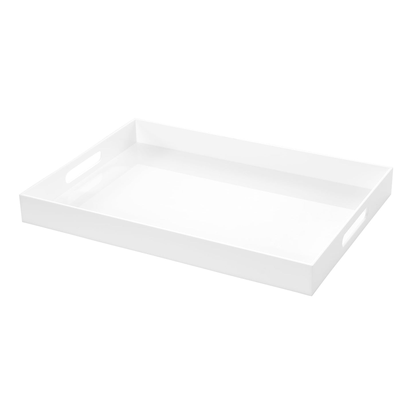 White Rectangular 14x20 Inches Acrylic Ottoman Tray Decorative Serving Tray with Cutout Handles Organizer Tray on Coffee Table Countertop Big Breakfast Bed Tray Living Room Appetizer Serving Food