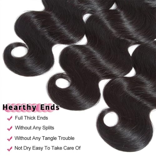 Beautymoon Brazilian Human Hair Weave 3 Bundles Body Wave 12 14 16 Inch 100% Unprocessed Virgin Hair Extensions Tangle-Free Natural Color for Black Women