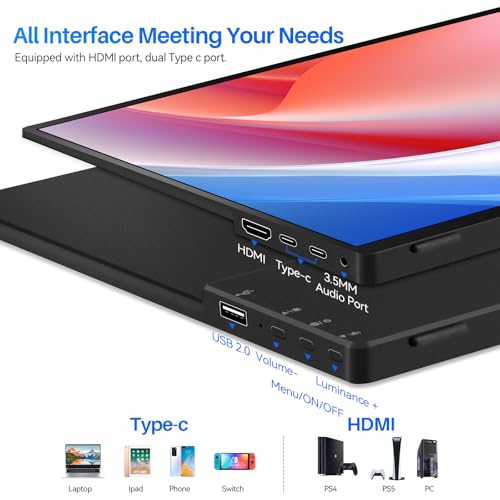 14 Inch Touchscreen Portable Monitor 1200P Slim and Lightweight Bezel less FHD IPS HDR Gaming Monitor, Laptop Travel Sub-Monitor with Built-in Speakers and VESA for Laptop Mac PC Xbox PS4/5 Switch
