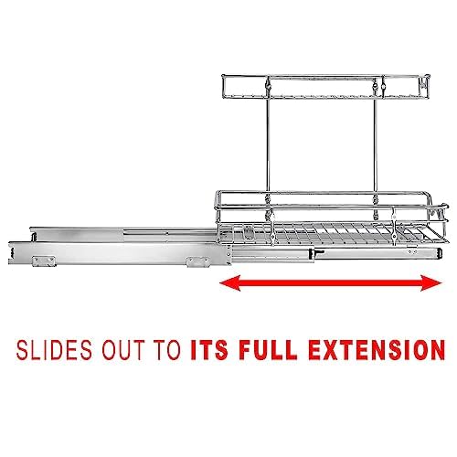 HOLDN’ STORAGE Two Tier Under Sink Organizers and Storage - Slide Out Cabinet Organizer w/Sliding Drawers for Cabinets- Lifetime Limited Warranty 11" Wx21 Dx15”H Chrome, Requires 12-1/2” Opening