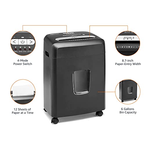 Amazon Basics 12 Sheet (new model) Micro Cut Paper and Credit Card CD Shredder With 6 Gallon Bin, Black