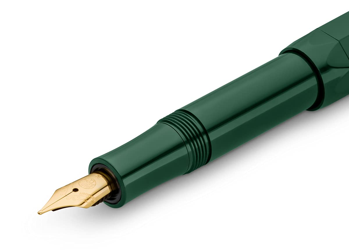 Kaweco CLASSIC SPORT Fountain Pen Green with 23 Carat Gold-Plated Steel Nib and Iridium Tip for Ink Cartridges I Sport Fountain Pen 13 cm I Nib: M (Medium)