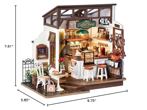 Rowood Miniature House Kit,DIY Miniature Dollhouse Kits for Adults to Build to Live in,Mayberry Street Miniatures,Wooden Adults Craft Kits,Mini Model Kits with LED,Birthday for Teens(NO.17 Cafe)