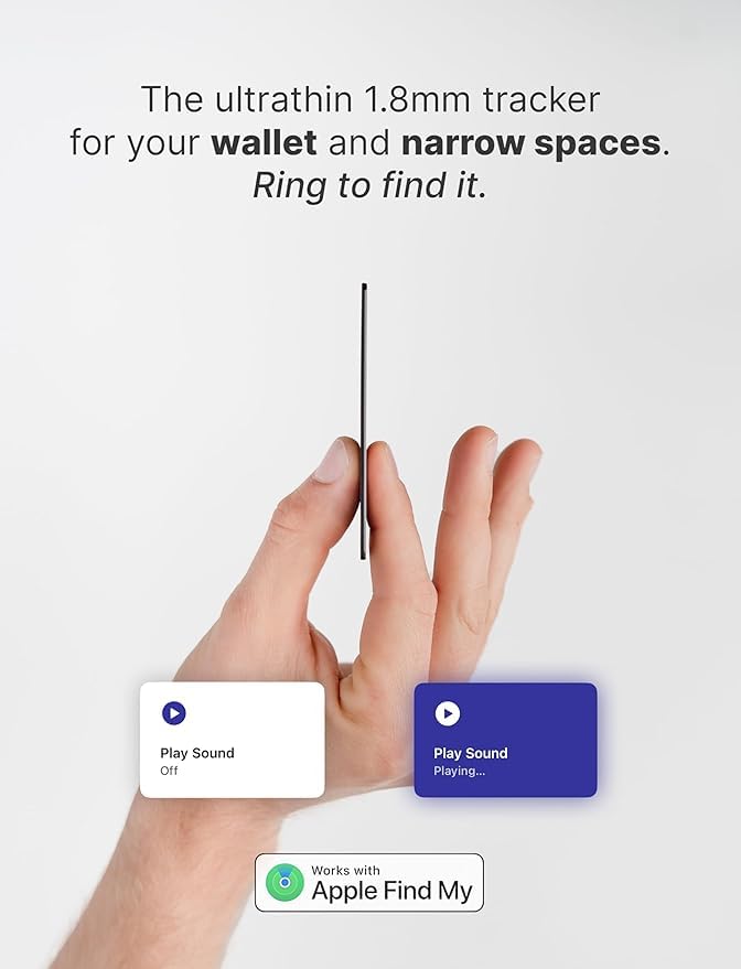 Rhinokey Apple MFi Certified Wallet Tracker Card Works with Apple Find My (iOS Only) Slim 0.07in Rechargeable IP68 Waterproof Tracker Item Finder AirTag Card with Keychain Hole Mens Valentines Gifts