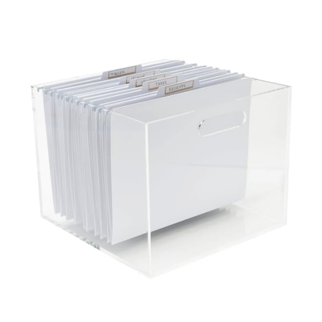 RUSSELL+HAZEL Acrylic File Box, Acrylic File Folder Organizer, Letter Size Hanging File Organizer Box, 12.25" x 12.75" x 10," Acrylic Storage Container for Bathroom, Pantry or Home (55712)