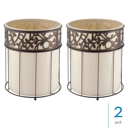 iDesign Metal Vine Bathroom Trash Plastic Insert-Set of 2-Vanilla Waste Can, Cream/Bronze