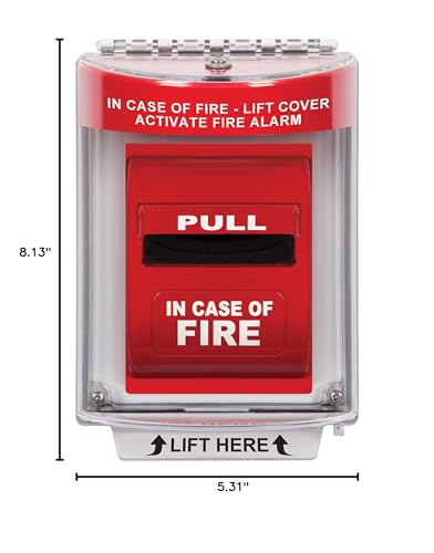 Safety Technology International, Inc. STI-13010FR Universal Stopper®, Flush Mount and Fire label, Indoor/Outdoor Protective Polycarbonate Cover for Pull Stations or Call Points, Red
