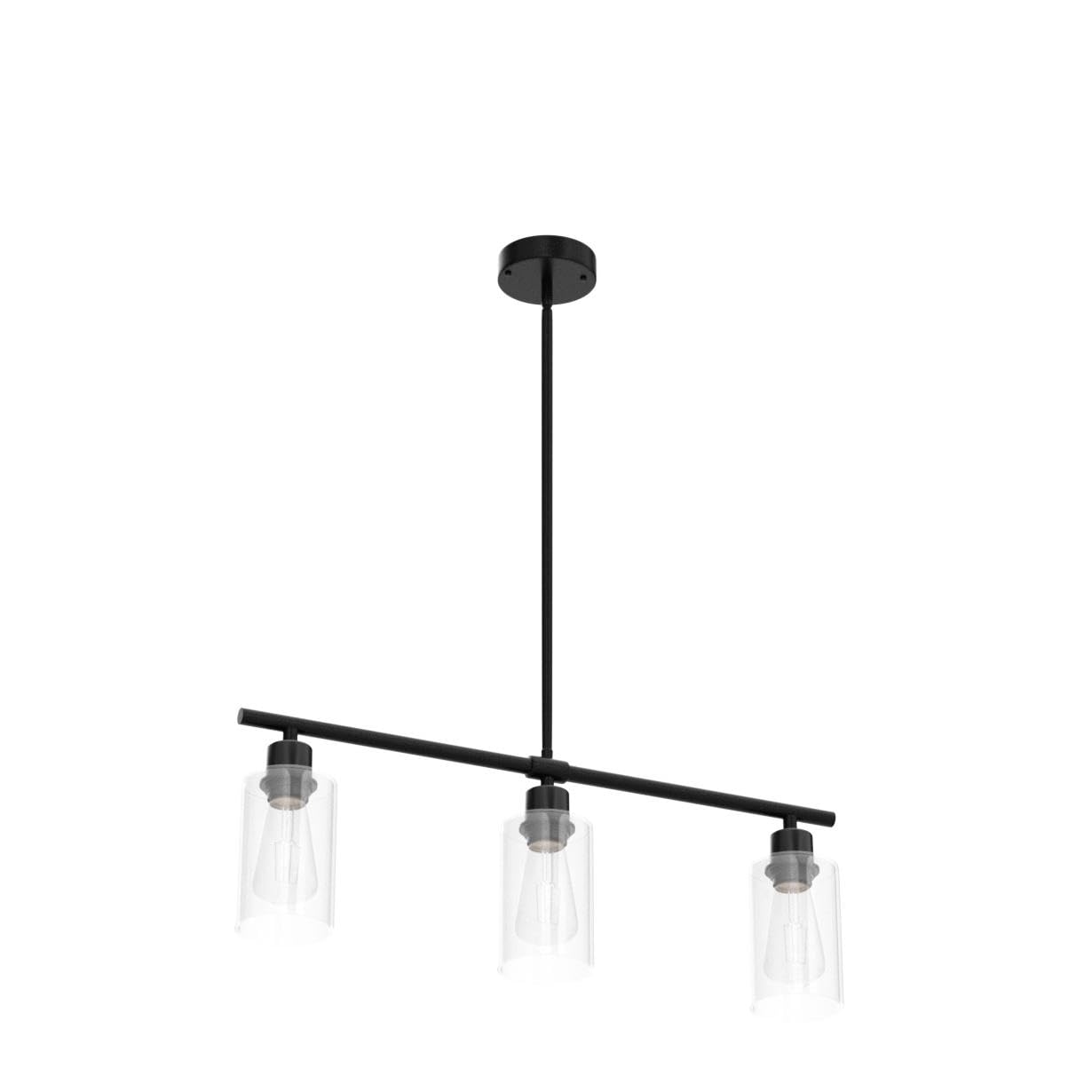Yarlkav Kitchen Island Lighting, 3 Lights Linear Chandeliers Rectangle Pendant Light Fixtures for Dining Room Farmhouse Hanging Light with Glass Shades(Black)