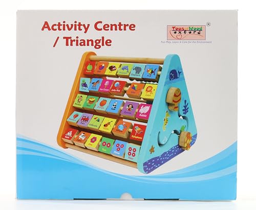 TOWO Wooden Activity Centre Triangle Toys - flip Flop Alphabet Blocks Abacus Clock - Activity Cube for Toddlers 5 in 1- for Babies Montessori Learning-Wooden Toys for 1 Year Old
