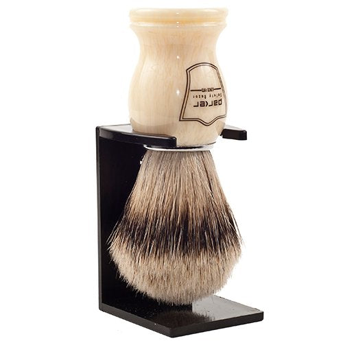 Parker’s 100% Silvertip Badger Bristle Shave Brush – Brush Stand Included (White Handle)