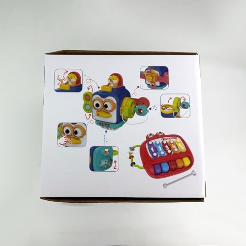 usrela 4 in 1 Baby Toys for 6 12 18 Month, Learning Toys for Babies 6-12 Months, Busy Cube, Stacking Sorter, Piano Xylophone Pull String Travel Toy, Birthday Gifts for Toddlers 1 2 Years Old