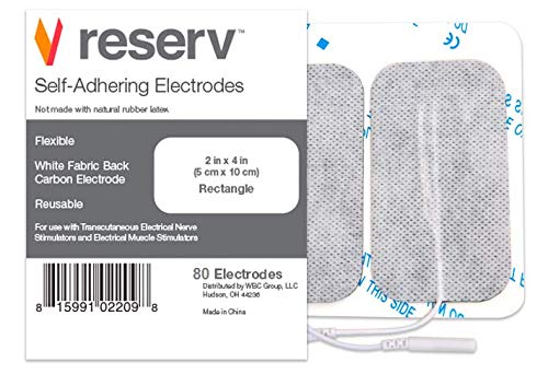 reserv 2" x 4" Rectangle Premium Re-Usable Self Adhesive Electrode Pads for TENS/EMS Unit, Fabric Backed Pads with Premium Gel (Latex Free)(80 Electrodes)