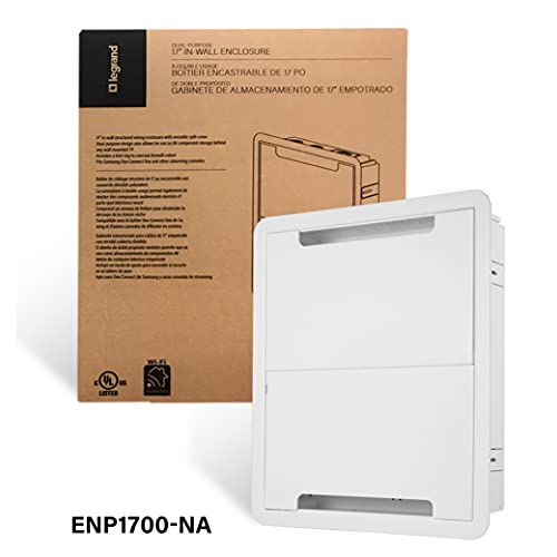 Legrand - OnQ 17 Inch Media Enclosure, Electrical Box, Cable Management Box Dual Purpose In Wall Enclosure for TV Device Storage and Media Distribution, Recessed Media Box, White, ENP1700NA