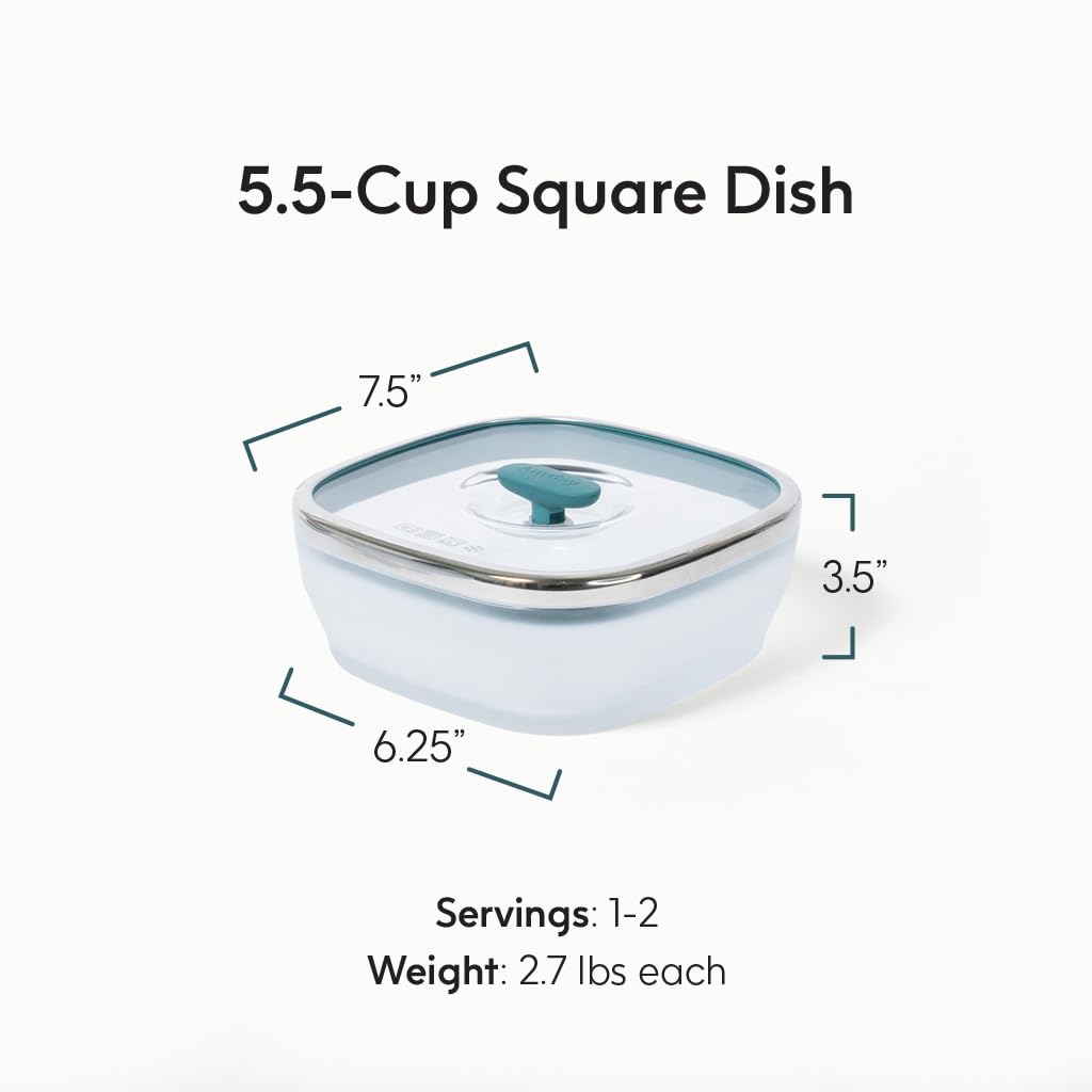Anyday 5.5-Cup Square Glass Food Storage with Glass Lid | Plastic-Free Meal Prep & Microwave Cookware | Stackable Airtight Storage Container with Vented Lid for Microwave-Safe Reheating