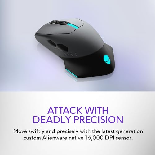 Alienware Wired/Wireless Gaming Mouse AW610M: 16000 DPI Optical Sensor - 350 Hour Rechargeable Battery, 7 Buttons, 3-ZONE 16.8m AlienFX RGB Lighting, Edge-Free Design, Ergonomic, Dark Side of the Moon