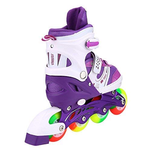 Kids Adjustable Flashing Inline Skates for Boys, Girls and Adults with Full Light Up Wheels, Outdoor Roller Skates for Kids Beginner Ages 6-8-12-14, Men and Women