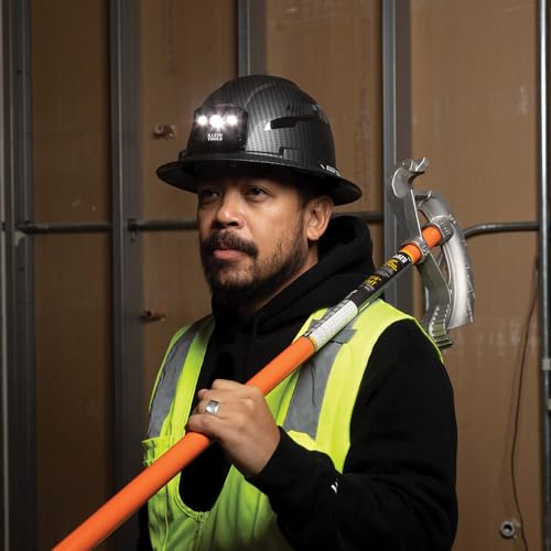 Klein Tools 60346 Hard Hat, Non-Vented Full Brim, Class E, Premium KARBN Pattern, Rechargeable Lamp, Padded Sweat-Wicking Sweatband, Top Pad