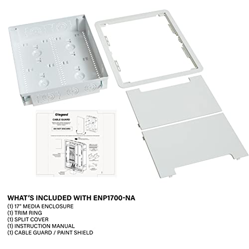 Legrand - OnQ 17 Inch Media Enclosure, Electrical Box, Cable Management Box Dual Purpose In Wall Enclosure for TV Device Storage and Media Distribution, Recessed Media Box, White, ENP1700NA